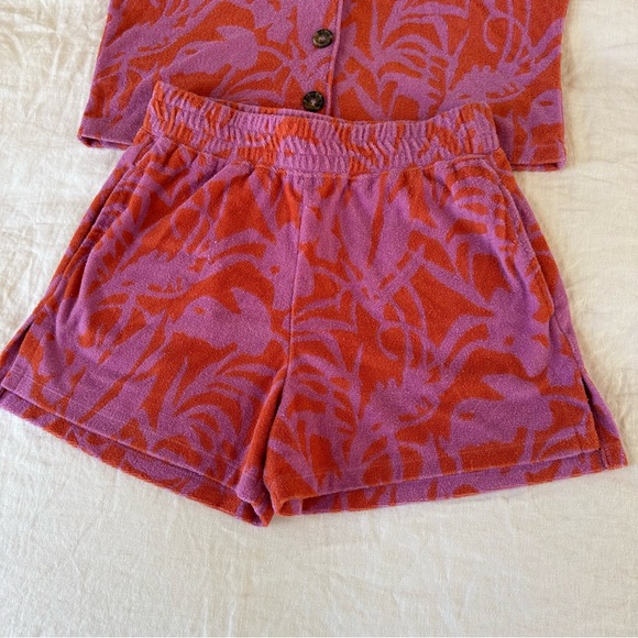 Marine Layer Terry Out Resort Shirt and Shorts Orange Lavender Floral Set - Picture 4 of 13